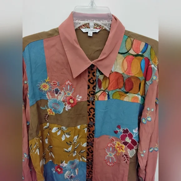 John Mark Embroidered Tunic Blouse Large - Picture 2 of 4